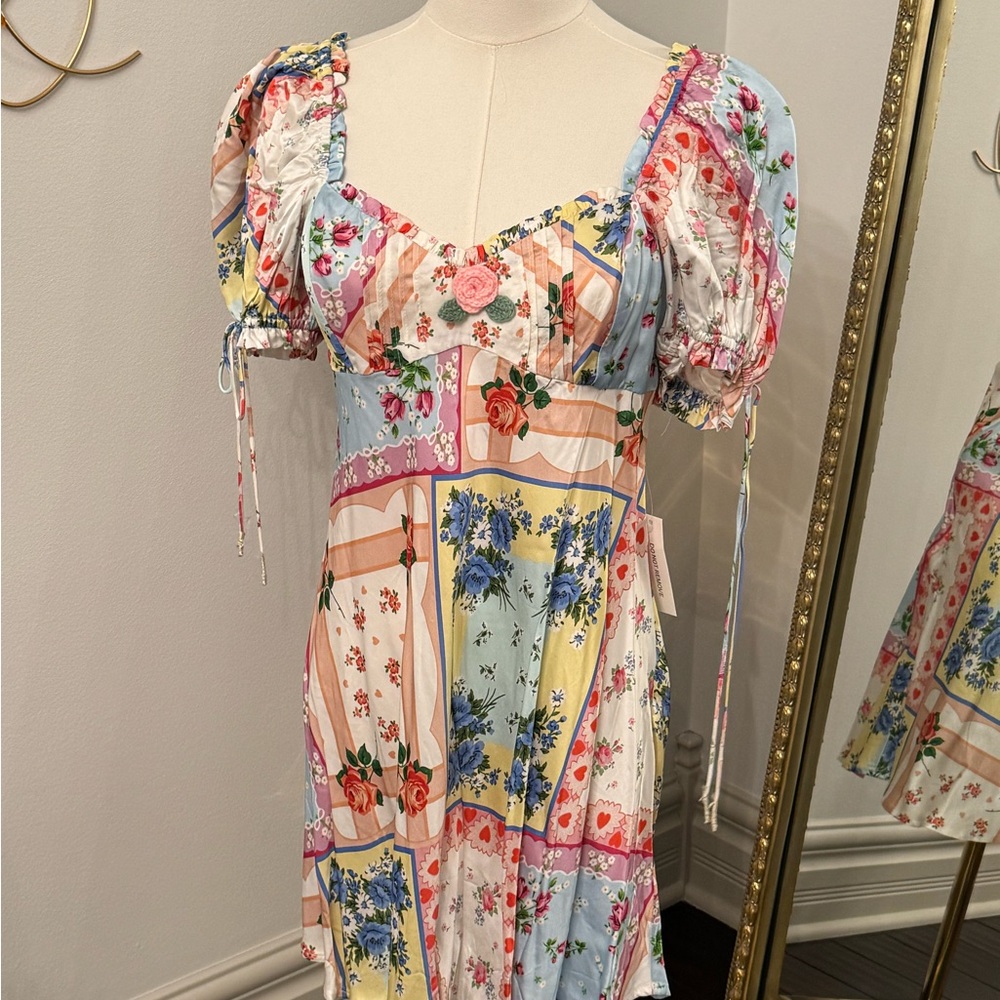 Floral Patchwork Puff Sleeve Dress